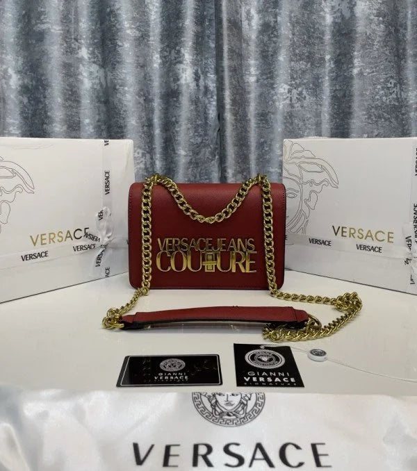 Velmora Saffiano Lock Crossbody Bag – Ruby Red, Premium Edition ( Versace )
