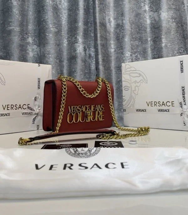 Velmora Saffiano Lock Crossbody Bag – Ruby Red, Premium Edition ( Versace )