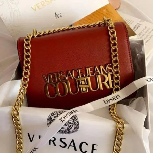 Velmora Saffiano Lock Crossbody Bag – Ruby Red, Premium Edition ( Versace )