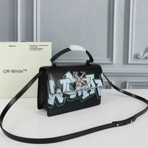 Velmora Jitney 1.4 Shoulder Bag – Black Graffiti Leather, Premium Edition ( Off-White )