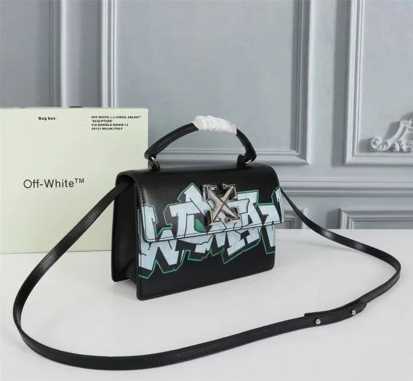 Velmora Jitney 1.4 Shoulder Bag – Black Graffiti Leather, Premium Edition ( Off-White )