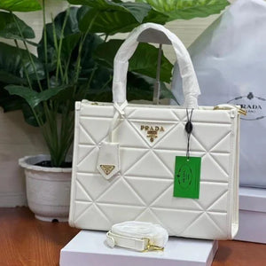 Velmora Symbole Leather Tote Bag – Ivory White, Premium Edition ( Prada )