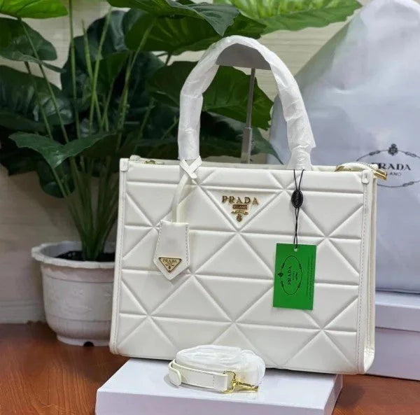 Velmora Symbole Leather Tote Bag – Ivory White, Premium Edition ( Prada )
