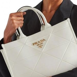 Velmora Symbole Leather Tote Bag – Ivory White, Premium Edition ( Prada )