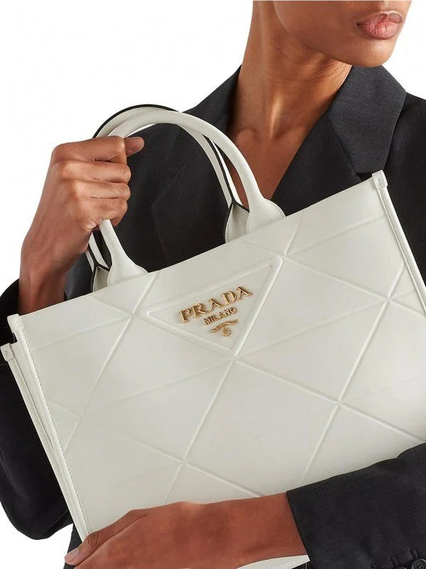 Velmora Symbole Leather Tote Bag – Ivory White, Premium Edition ( Prada )