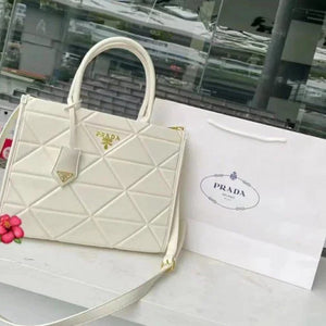 Velmora Symbole Leather Tote Bag – Ivory White, Premium Edition ( Prada )