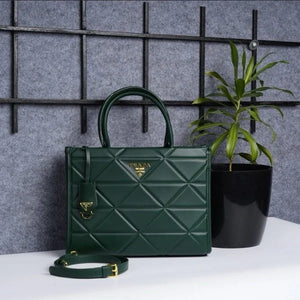 Velmora Symbole Leather Tote Bag – Emerald Green, Premium Edition ( Prada )