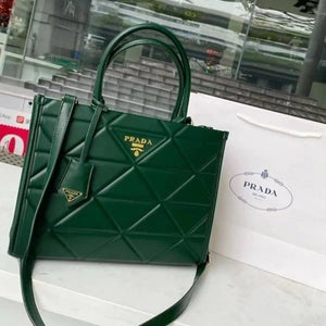 Velmora Symbole Leather Tote Bag – Emerald Green, Premium Edition ( Prada )
