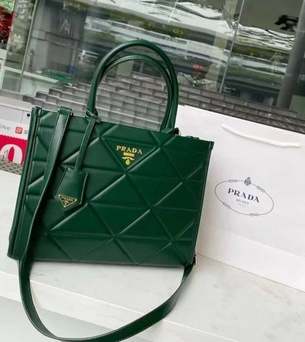 Velmora Symbole Leather Tote Bag – Emerald Green, Premium Edition ( Prada )
