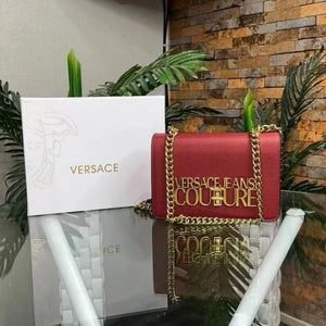 Velmora Saffiano Lock Crossbody Bag – Ruby Red, Premium Edition ( Versace )