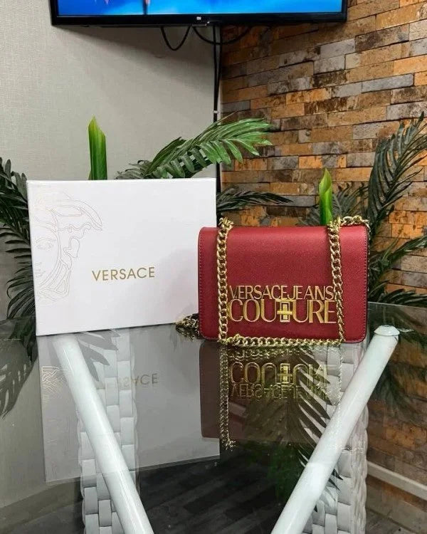 Velmora Saffiano Lock Crossbody Bag – Ruby Red, Premium Edition ( Versace )