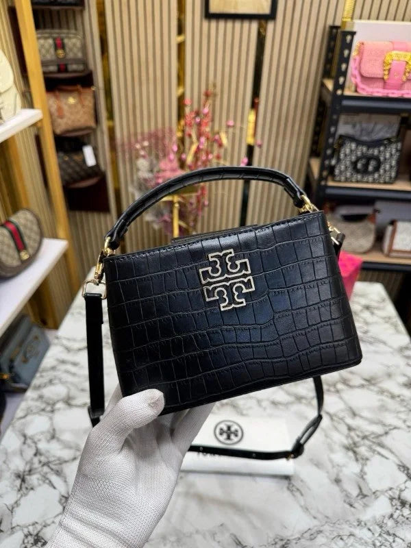 Velmora Britten Handbag – Croc-Embossed Brown, Premium Edition ( Tory Burch )