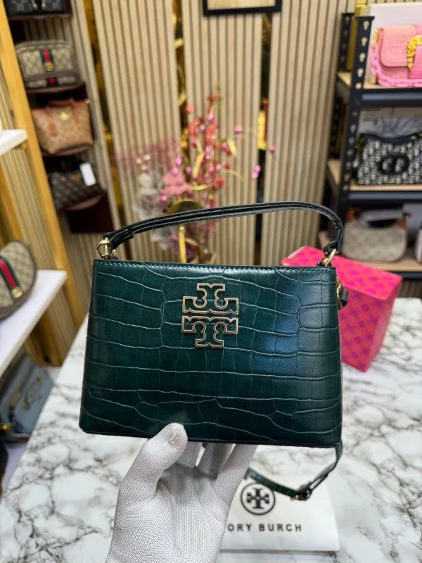 Velmora Britten Handbag – Croc-Embossed Brown, Premium Edition ( Tory Burch )