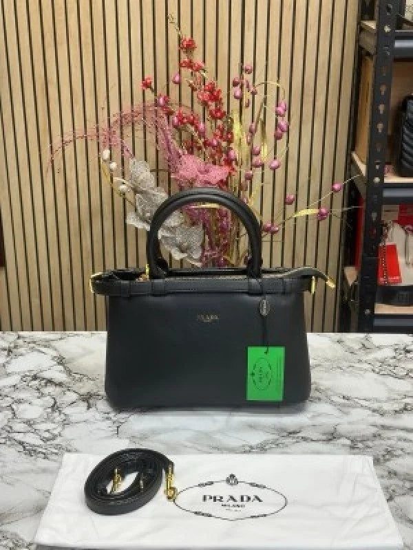 Velmora Buckle Handbag – Noir Black, Premium Edition ( Prada )