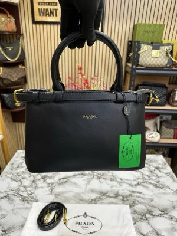 Velmora Buckle Handbag – Noir Black, Premium Edition ( Prada )
