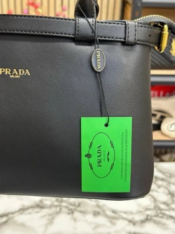 Velmora Buckle Handbag – Noir Black, Premium Edition ( Prada )